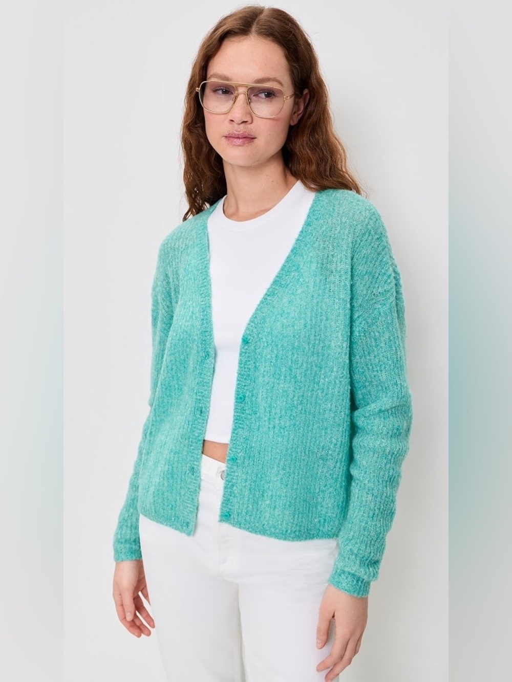 AMERICAN VINTAGE Fluorescent Turquoise Mélange Nuggy Cardigan